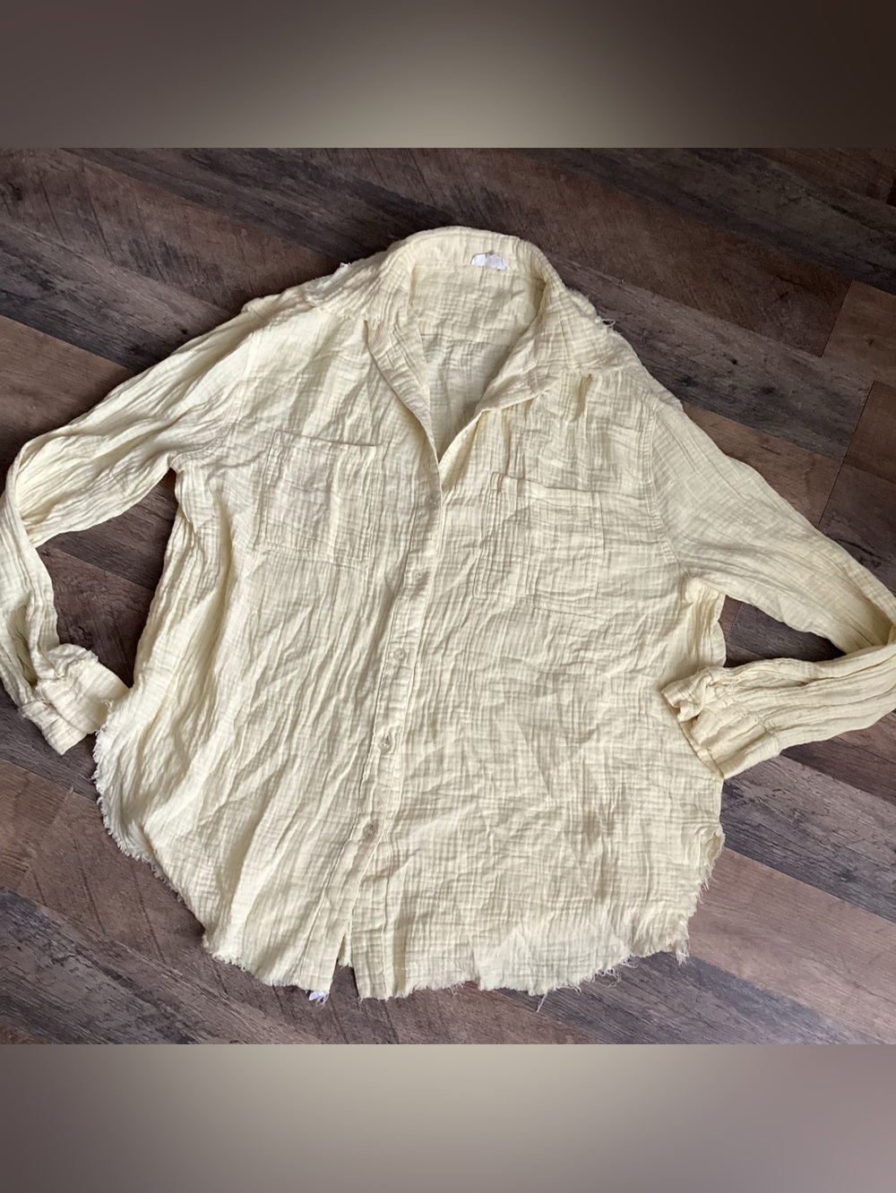 LA MIEL Pale Yellow Crinkle Button-Up Top